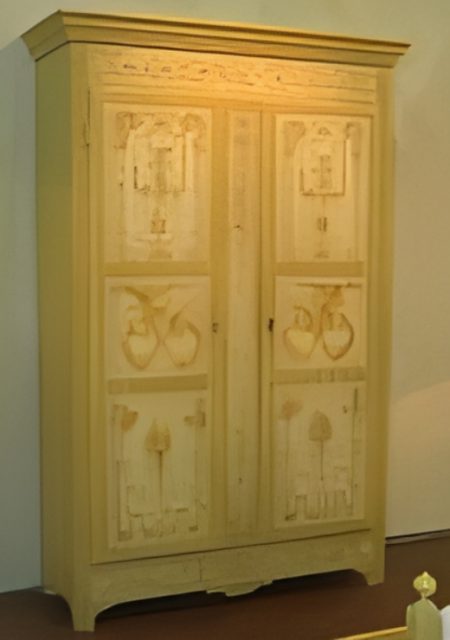 Armoire BOCAGE décor toile de Jouy — Long. 143 x Haut. 218 x Prof. 56 cm
