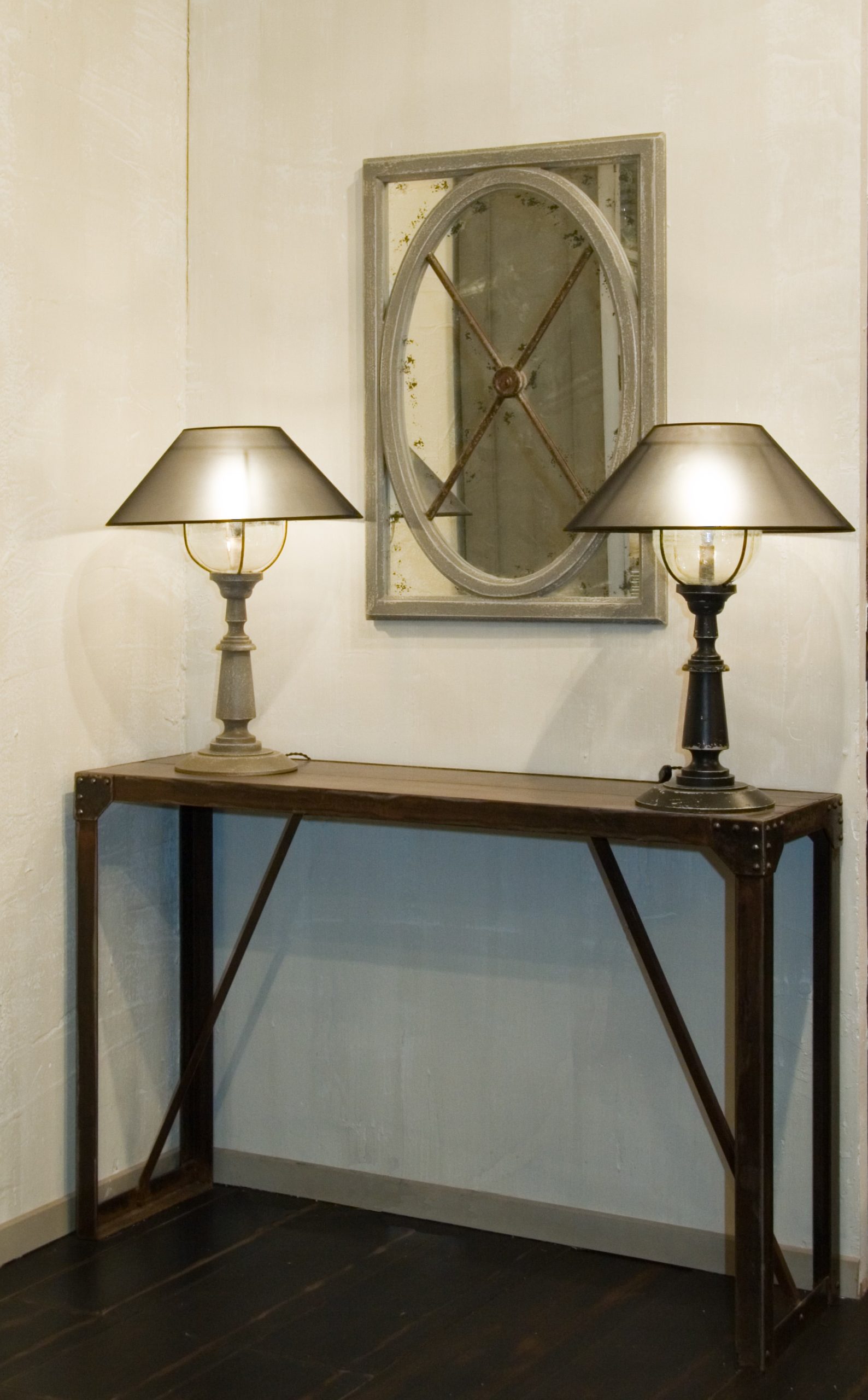 Console EIFFEL /140 x 40 x H 90 Plateau chêne Plaqué / Pieds métal patiné façon Rouille_652c618b6f856.jpeg