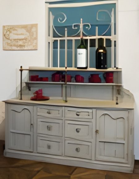 Enfilade-BUFFET PERIGNON / 2.00 x 0.50 x H 1.47 / Crédence MontantsFonte/ 2 P + 6 tiroirs