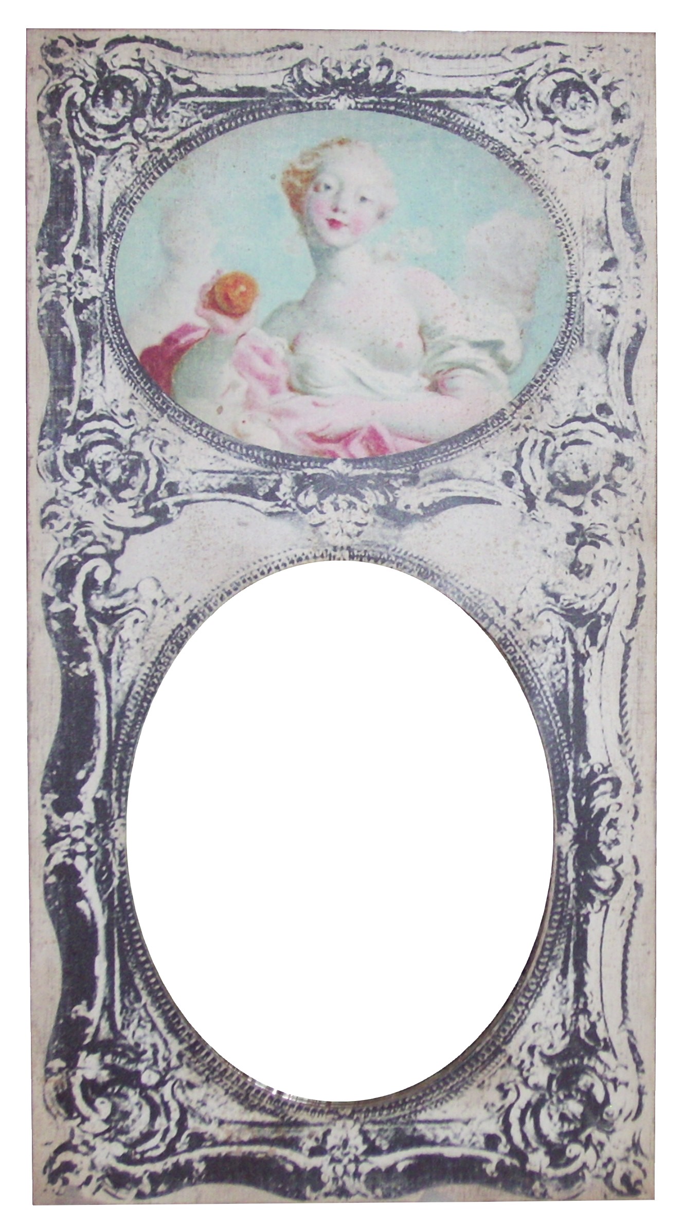 ITrumeau Melle COLOMBE toile beige portrait Médaillon ‘Melle Colombe’ / Miroir Vieilli_652c598352c9e.jpeg