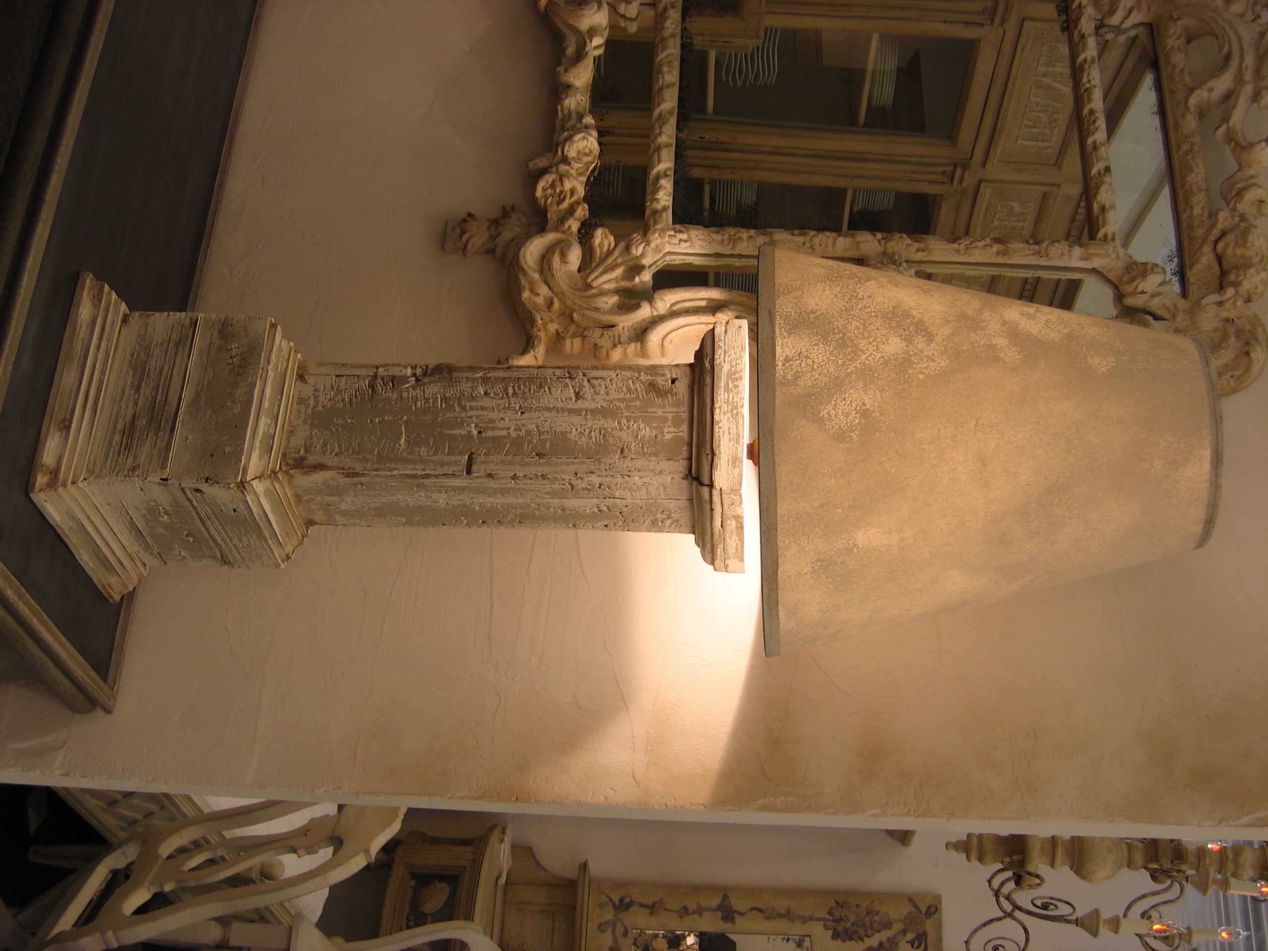 Lampe COLONNE H.92cm /Pied H45 / Abat Jour Circulaire BLANC Patiné 45*30*H45_652c5bbcb0cc5.jpeg