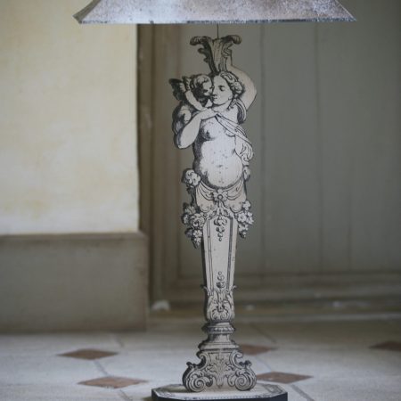 Lot de 2 lampes SERAPHINE / Pied  Femme & Enfant / Abat Jour Circulaire BLANC Patiné