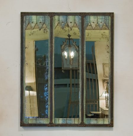 Miroir DOCKER / Cadre métal avec rivets/ Frise réalisée en Melèze patiné /avec Miroir – autre vue