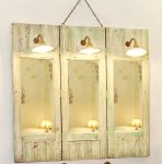 Miroir GUSTAVIEN Triptyque / Vieilles planches / Electrifié 3 LampesFer Rouill