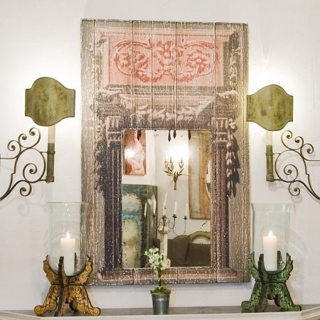 Miroir Trumeau TEATRO / Miroir Vieilli – Décor Peint Vert et Rouge sur Bois Dimensions