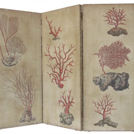 Paravent CORAUX PM 118* 55 -3 vantaux / cache TV / toile naturel avec Coraux