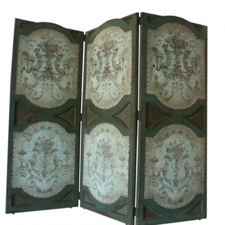 Paravent ORANGERIE GM -149 * 56 – 3 vantaux avec Cannage Toile : vert de gris