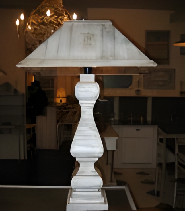 Pied de Lampe BALUSTRE ‘LOUIS XIV’ h 92 x Ø50 / – Avec Abat jour en bois de Cagettes