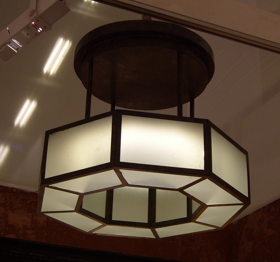 Plafonnier GAUMONT / Structure métal patiné façon Rouille- Verre Sablé_652c5a8505135.jpeg