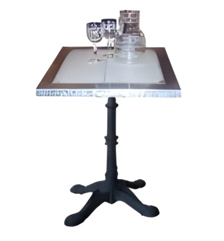 Table ARMAGNAC /Plat Patiné+Bord Zinc /piètement Fonte type “Bistrot — Long. 60 x Haut. 76 x Prof. 60 cm
