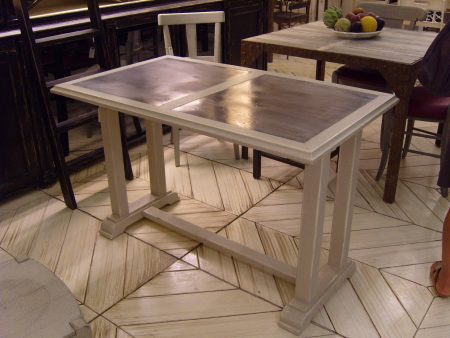 Table BISTROT DU PORT – 2 Inserts de Zinc – Piètement avec traverse Bois — Long. 110 x Haut. 76 x Prof. 80 cm