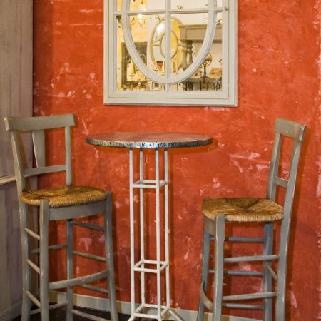 Table Haute TAPAS /Haut 120cm Plateau Zinc rembordé Diamètre 60 / piètement Métal tubulaire