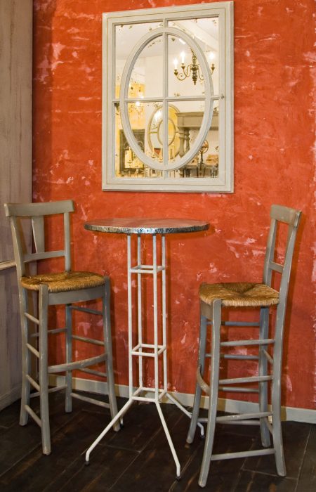Table Haute TAPAS / Plateau Zinc rembordé Diamètre 60 / piètement Métal tubulaire — Long. 60 x Haut. 120 x Prof. 60 cm