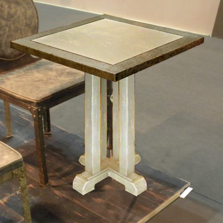 Table SAINT GERMAIN 70*70 *H76 -Plateau bordé de Zinc rembordé Piètement Croix