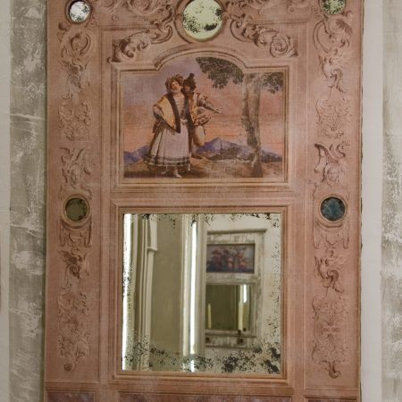 Trumeau ARTE FLORENTIN /toile beige veilli et 5 petits Miroirs en médaillon