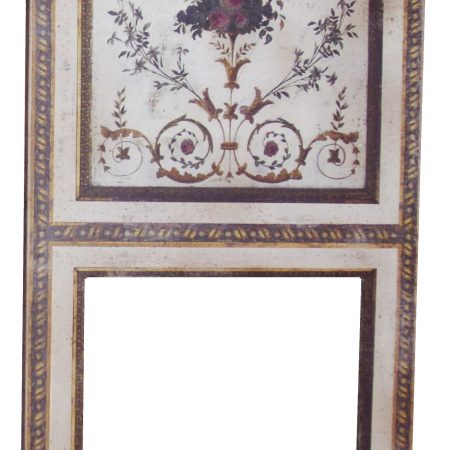 Trumeau BOUQUET / toile beige veilli avec Motifs floraux / Miroir à l’ancienne
