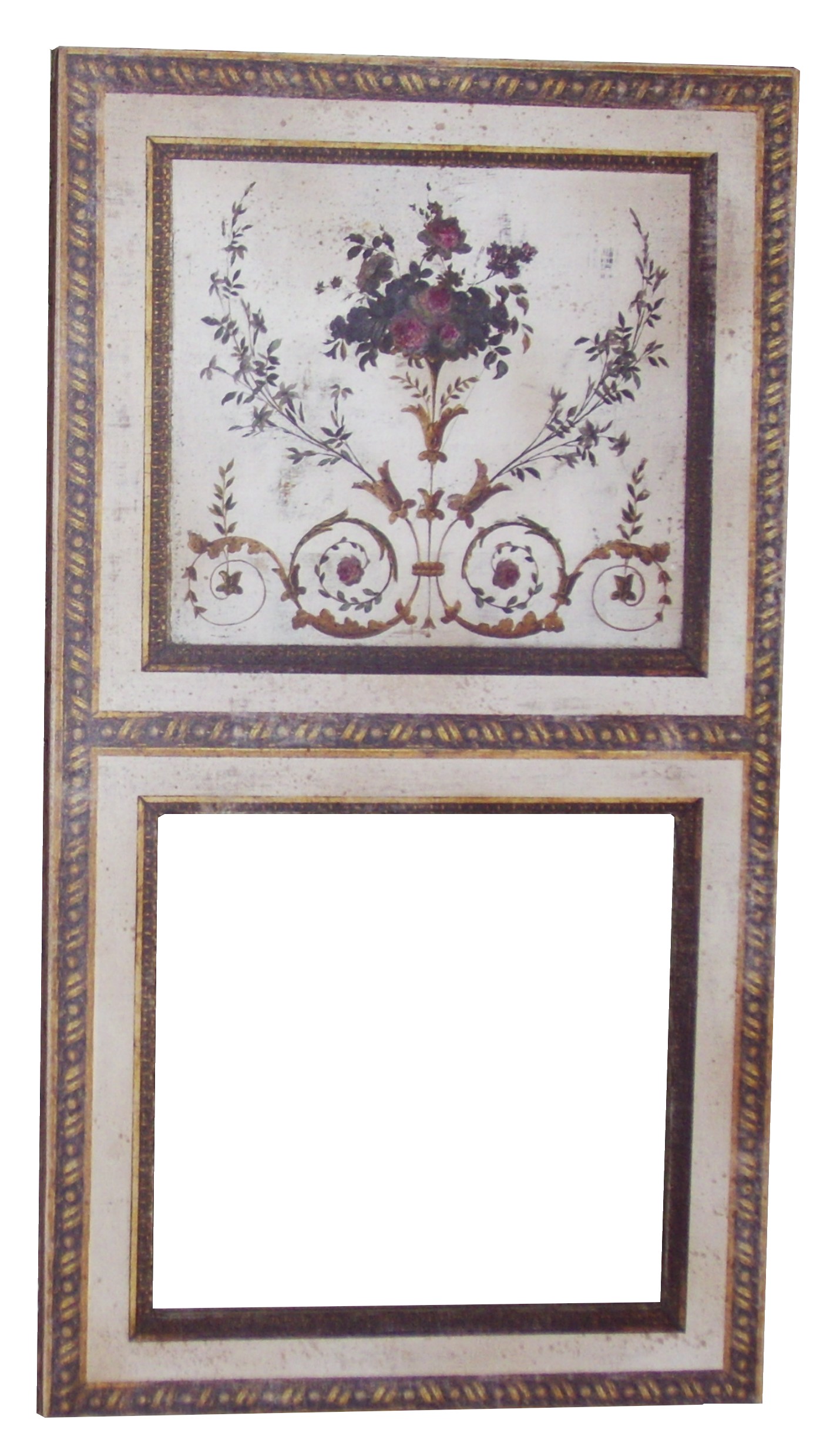 Trumeau BOUQUET / toile beige veilli avec Motifs floraux / Miroir à l’ancienne_652c591df180a.jpeg