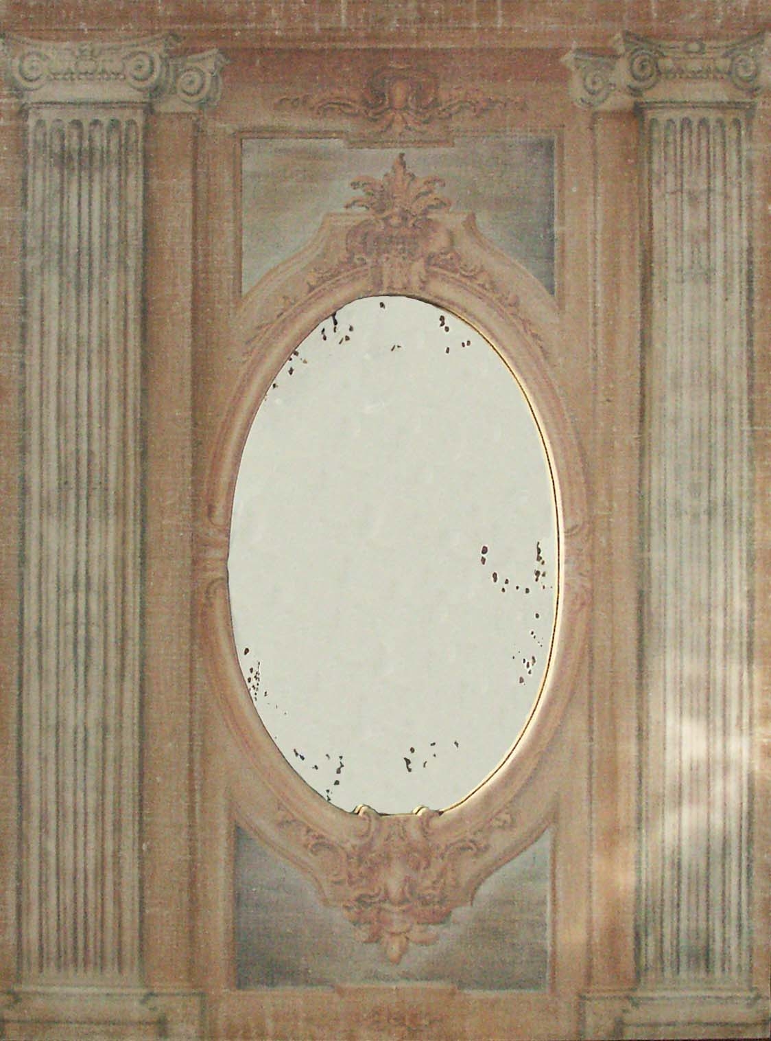 Trumeau COLONNADES/ toile Beige Rosé avec Motifs Colonnes / Miroir à l’ancienne_652c596a82ea7.jpeg