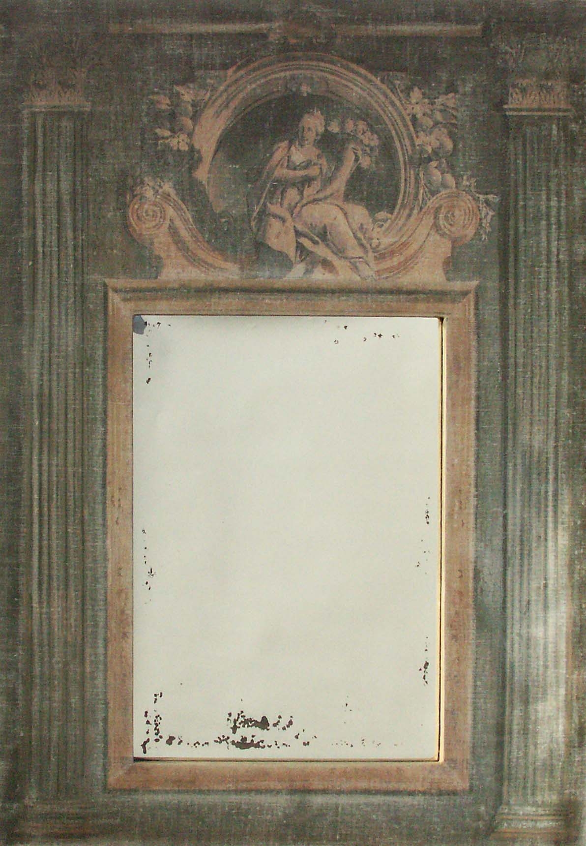 Trumeau PALAZZO/ 0.90×1.20 / toile Gris Vert avec Motif sculptural / Miroir à l’ancienne_652c597114c74.jpeg