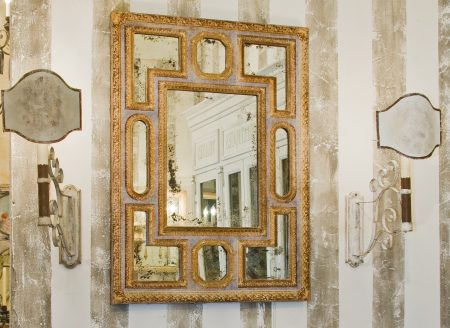Trumeau VERSAILLES / toile or vieilli avec Motifs de cadres moulurés — Long. 80 x Haut. 120 x Prof. 4 cm