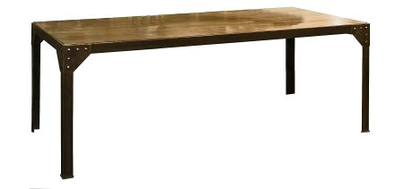 Table EIFFEL Plateau chêne Plaqué /Pieds métal patiné façon Rouille avec rivets – photo produit