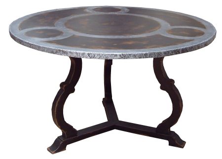 TABLE DIANE PLATEAU PATINE CM/ 220 X 90 X 76 -BORDÉ ZINC +CERCLE ZINC – photo produit