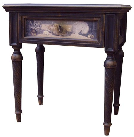 Table de Chevet COQUILLAGES - 3 faces decorees — Long. 65 x Haut. 72 x Prof. 40 cm