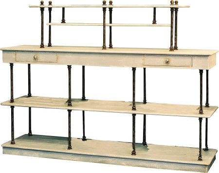 Etagère Double Face MERE POULARD Version 1.50 M / Montants en Fonte / 2 Tiroirs — Long. 200 x Haut. 140 x Prof. 57 cm