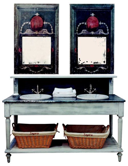 Salle de Bains DRAPIERE Simple -dessus ZINC Martelé & 1 Vasque céramique incluse – photo produit