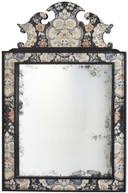 Miroir MONTESQUIEU structure décorée de motifs floraux colorés sur Fond noir – photo produit