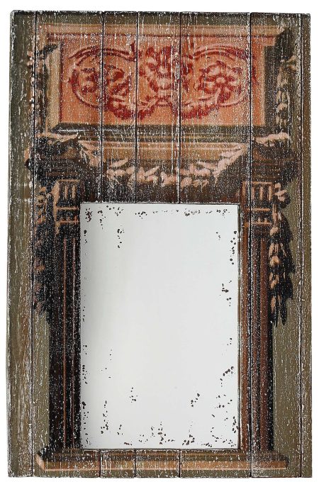 Miroir Trumeau TEATRO – Décor Peint Vert et Rouge sur Bois – photo produit