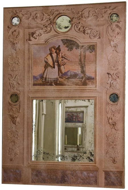 Trumeau carte à jouer ANGES – Toile de lin vieillie — Long. 80 x Haut. 120 x Prof. 4 cm