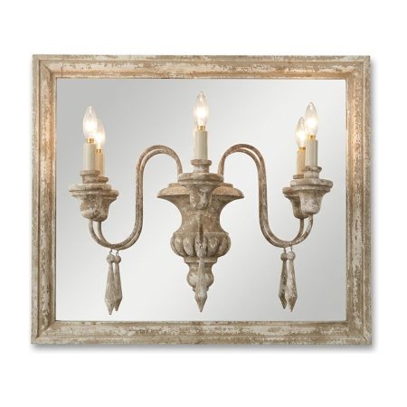 Applique-Miroir MEDICIS 3 branches, cadre patiné, miroir argenté clair, sur fond blanc — Provence & Fils