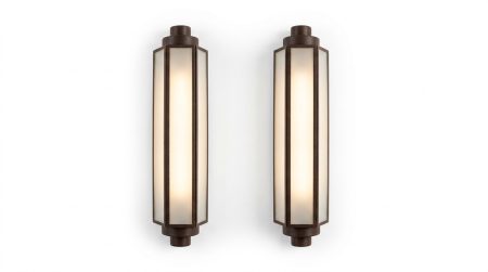 Lot de 2 appliques GAUMONT / Structure métal patiné façon Rouille- Verre Sablé – Vendu par Lot de 2 pcs – photo produit sur fond blanc