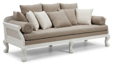Sofa PONDICHERY / LONGUEUR 230 CM / avec Cannage du dossier et pattes de Lion – photo haute définition