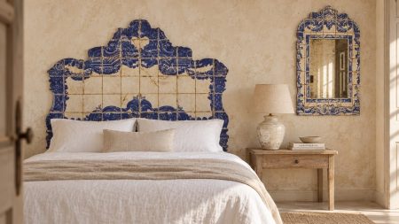 Chambre méditerranéenne avec tête de lit Azulejos et miroir Azulejos – Provence et Fils
