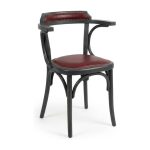 Fauteuil GRAND CAFE — fauteuil de bistrot en hêtre courbé gris anthracite, dossier et assise en cuir rouge, sur fond blanc — Provence & Fils