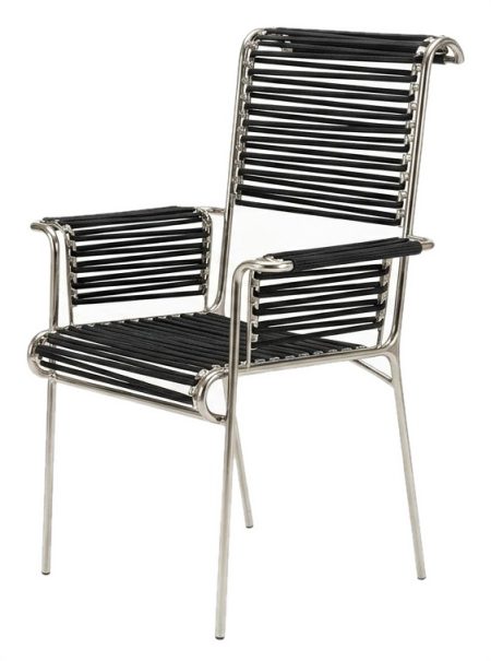 Fauteuil SANDOW Fauteuil avec accoudoirs nickelé avec assise et dossier en sandows – photo produit