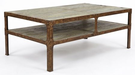 Grande Table Basse EIFFEL130*80*50 /Struct. Métal riveté / Plateau Patiné – photo produit