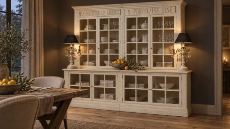 Mise en scène : paire de lampes Girandole posées sur le double deux-corps Manufacture – Provence & Fils