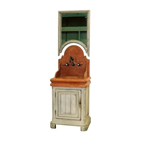 Lave mains CHENONCEAUX Vasque et Fronton Marbre avec Miroir — Long. 63 x Haut. 177 x Prof. 47 cm — mobilier Provence & Fils, photo sur fond blanc