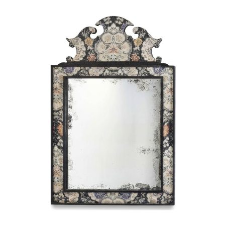 Miroir Montesquieu cadre à motifs floraux sur fond noir miroir vieilli – Provence et Fils