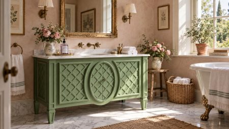 Meuble de salle de bains Ananas vert sur sol marbre
