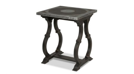 Table d'appoint DIANE -Plateau bois rembordé en zinc + motif central zinc – photo produit sur fond blanc