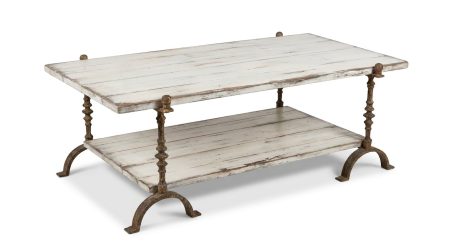 Table Basse chêneTS- Piètement 2 chênets Fer patiné façon Rouille – photo produit sur fond blanc