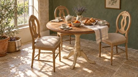Table Marlborough plateau chêne Ø 90 avec chaises Cotton chêne