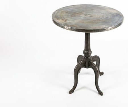 Table METALMORPHOSE - Plateau Zinc rond, pied en fonte – photo produit
