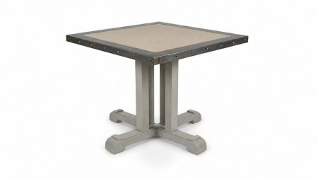 Table SAINT GERMAIN -Plateau bordé de Zinc rembordé Piètement Croix – photo produit sur fond blanc
