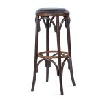 Tabouret GRAND CAFE — tabouret de bar en hêtre courbé, assise tapissée, cerclage fer finition rouille, sur fond blanc — Provence & Fils