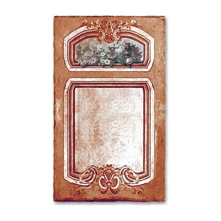 Trumeau Arte Florentin toile beige vieillie avec médaillon fleuri et miroir – Provence et Fils